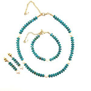 Turquoise Necklace Bracelet and Earrings Jewelry Set